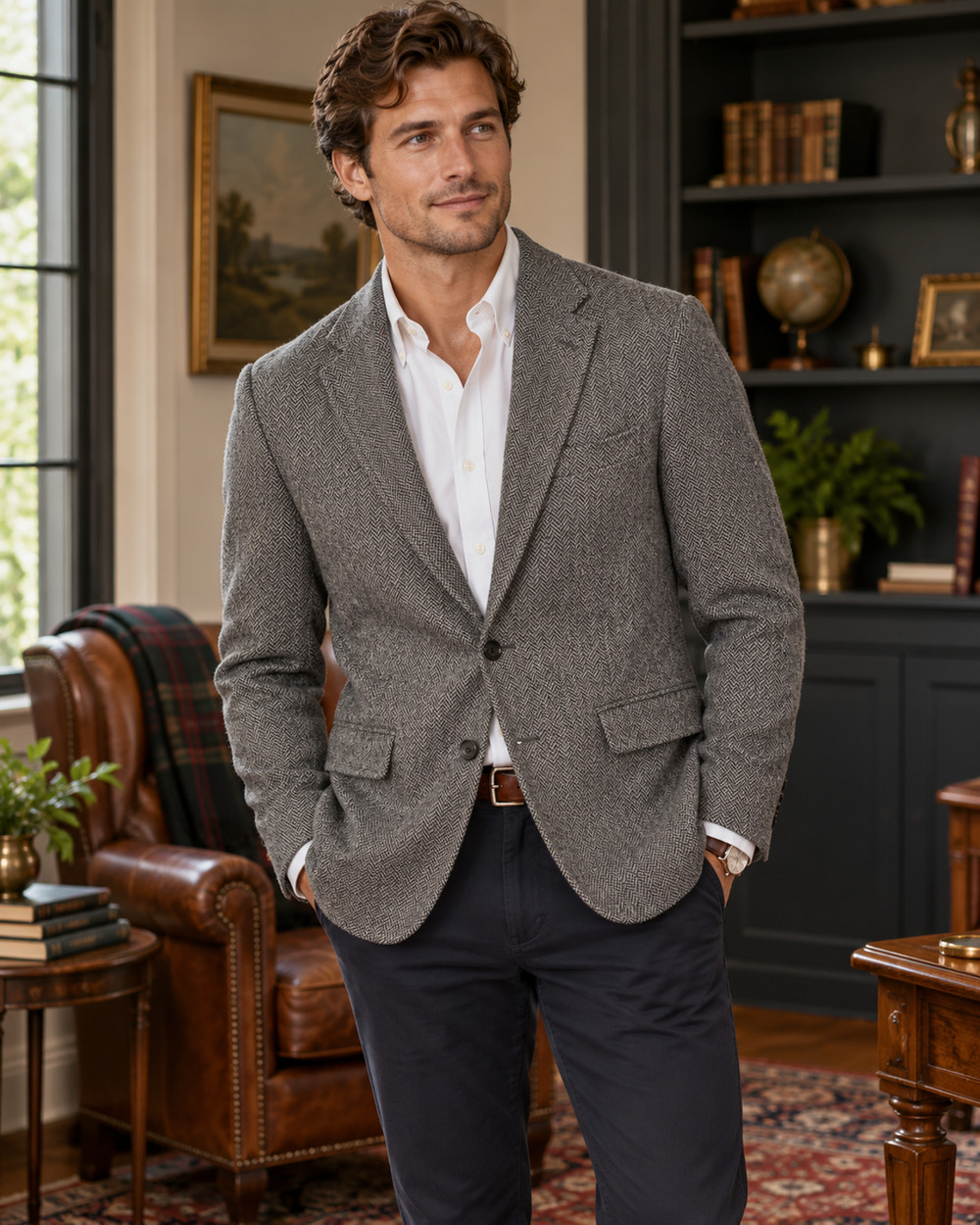 J.Crew Mens Ludlow Tweed Moon Wool Blend Gray Herringbone Blazer Sz 40S Slim